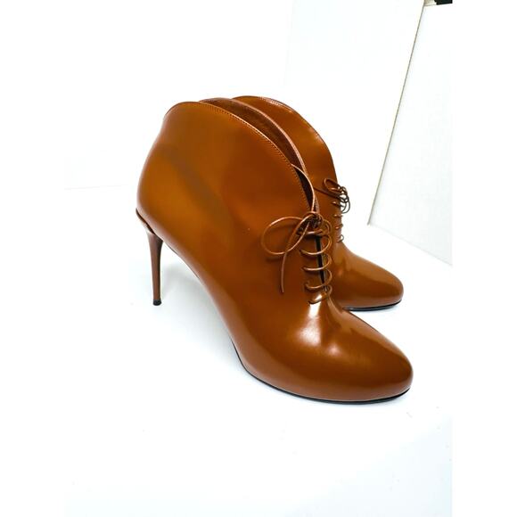 Gucci Brown Leather Kim Lace-Up Ankle Booties Women’s Size 38.5 High Heel Boots - Picture 8 of 10